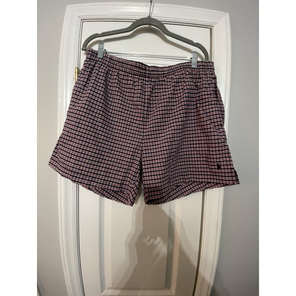 Polo Ralph Lauren Mens XL Plaid Swim Shorts Cotton Woven Red Blue White